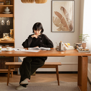 与知枝实木餐桌加厚北欧日式家用小户型长桌樱桃木工作台大板桌