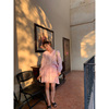 落落狷介 夏装搭配一整套时尚粉色套装裙女套头上衣+流苏蛋糕裙