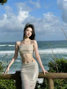 三亚旅行拍照穿搭性感亮片吊带，抹胸半身裙两件套装海边度假沙滩裙