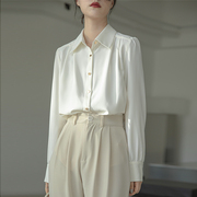 2024春装醋酸女士衬衫长袖上衣职业，设计感气质，宽松通勤白衬衣(白衬衣)