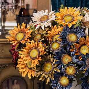 知根13头油画仿真向日葵花束，欧式复古假花绢花，装饰花客厅摆放花卉