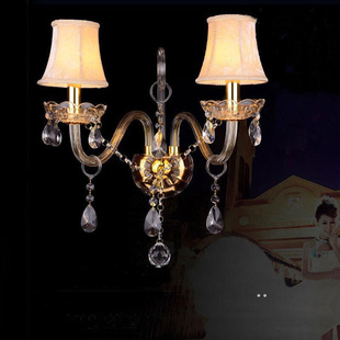 欧式蜡烛金色双头单头卧室，床头墙壁灯室内灯，玻璃水晶壁灯过道灯具