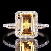 宝嘉利ebay时尚香槟色方钻订婚戒指 微镶群镶嵌黄色宝石戒指