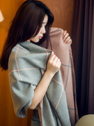 高档围巾女秋冬季韩版双面格子空调披肩两用百搭保暖加厚围脖