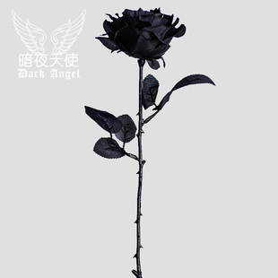 哥特黑玫瑰花拍摄道具白黑色假干花束仿真拍照不良jk手持扇子枯萎