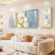 奶油风客厅画沙发背景墙装饰画现代简约油画郁金香三联画墙壁挂画