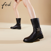 fed平底短靴冬季靴子，圆头瘦瘦靴皮靴，中筒靴骑士靴1111-zf550