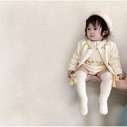 婴幼儿春季套装绣花针织，开衫宝宝长袖春装，外套洋气吊带哈衣两件套