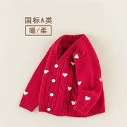 女童毛衣秋冬宝宝韩版红色毛线衣冬装针织开衫外套兔兔裙上衣