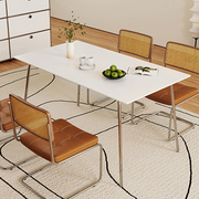 实木餐桌北欧简约现代白色中古网红奶油风小户型，家用长方形饭桌子