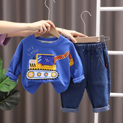 男童秋季长袖t恤牛仔，裤子两件套装，小孩衣服宝宝春秋洋气婴儿童装