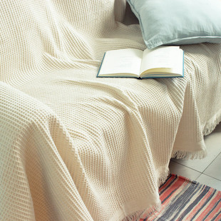 奶油风纯色沙发套罩盖布网红棉线加厚沙发布高级床头椅子沙发盖巾