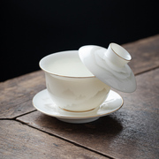 德化羊脂玉泡茶盖碗可悬停浮茶杯单个高档白瓷不烫手陶瓷功夫茶具