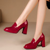 红色小皮鞋2023春季纯色漆皮玛丽珍鞋方头中口粗跟高跟女单鞋