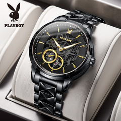欧美品牌全自动商务手表防水镂空 机械男表精钢钢带夜光国产腕表