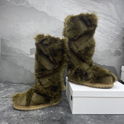 雪地靴女2023冬季皮毛一体，加厚保暖防滑长筒，时尚狐狸毛毛女靴