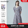 mbmindbridge百家好女v领碎花，连衣裙2023夏季法式短袖中长裙