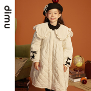 笛牧女童棉服2023冬装洋气，翻领中长款保暖儿童加厚棉袄外套