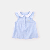蓝色飞袖女童打底衫女宝宝，无袖衬衫儿童夏装，t恤衬衣上衣纯棉体恤