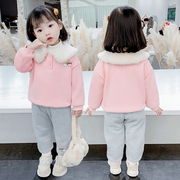 女童冬装套装2023女宝宝洋气，卫衣加绒加厚两件套小童，冬季棉衣