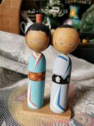 日本卯三郎实木制和服娃娃可爱女孩民国老工艺品手工人物古董摆件