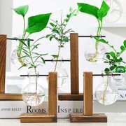 简约创意水培植物玻璃瓶木架，花瓶透明水养，绿萝插花器皿装饰摆件