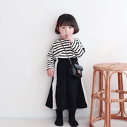 日系春款韩版女童蝙蝠袖卫衣长款半身裙套装儿童针织外套上衣长裙