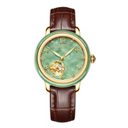 艾华仕女款皮带翡翠镶钻玉石手表机械表全自动防水镂空时尚玉腕表