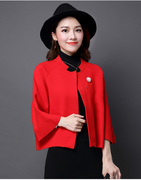 大红色毛衣外套2022秋冬韩版蝙蝠袖宽松时尚羊毛，针织斗篷开衫披肩