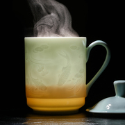 景德镇茶杯陶瓷带盖家用过滤泡茶杯雕刻大水杯办公会议杯550ml