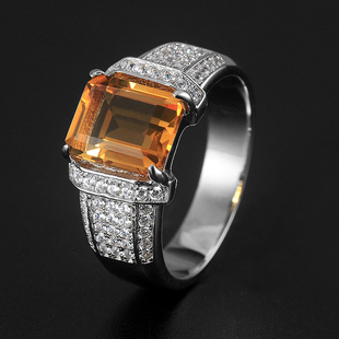 925纯银镀金镶嵌天然黄水晶戒指男设计精致个性时尚宝石指环饰品