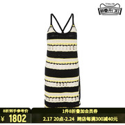 ganni夏季黑黄撞色镂空设计后背字母图案装饰女士连衣裙吊带裙