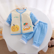 新生婴儿衣服宝宝分体，套装上衣裤子两件套厚棉服，0-3个月秋冬纯棉