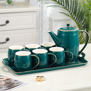 翼荏陶瓷喝水杯子家用套装，客厅茶具茶壶，茶杯水具杯具北欧式带托绿