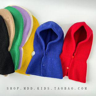小众韩系儿童围脖一体毛线帽秋冬款针织男女宝宝保暖包头帽克拉法