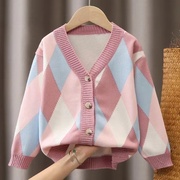 女童秋装毛衣开衫2023韩版洋气儿童针织衫中童装长袖上衣外套