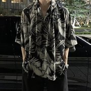 英伦雅痞男装高级感古巴领短袖衬衫设计感夏威夷七分袖薄款衬衣