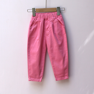 a欧系列8090春装品牌，童装折扣儿童，纯棉休闲宽松长裤33611玫红