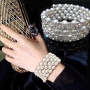 韩版时尚多层珍珠，镶钻缠绕螺旋手链宽手镯女弹力宽手环