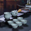 龙泉青瓷汝窑功夫茶具套装中式简约哥窑冰裂开片侧把茶壶茶杯家用
