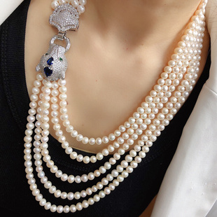 诸暨天然淡水珍珠项链，女百搭白色时尚气质，饰品复古多层毛衣链