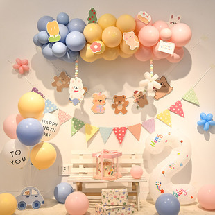 ins风儿童卡通气球生日装饰女宝宝2周岁生日布置男孩派对背景墙