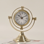 印度进口纯黄铜北欧轻奢亮金色时尚金属台钟居家钟表摆件摆台座钟