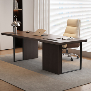 意式极简现代简约家用烟熏书桌实木工作台电脑桌老板写字台办公桌