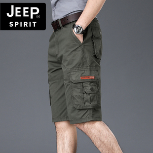 jeep吉普夏季男士宽松直筒工装裤多口袋，中裤户外休闲大码五分短裤