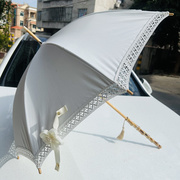 白色公主伞防晒伞时尚，花边可爱长柄雨伞，女彩胶防晒复古简约遮阳伞