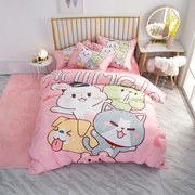 卡通可爱猫咪印花床上用品四件套1.8米床笠双人被罩床单3件套单人