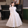 女童礼服公主裙高端儿童，生日花童小女孩，中式主持人钢琴演出服白色