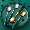 调羹墨绿镀金勺子不锈钢长柄，搅拌勺子家用不锈钢，小汤勺小圆勺网红