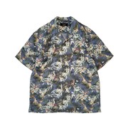 西里布夏季亚麻夏威夷古巴领半袖衬衫，薄款男式复古沙滩花衬衣